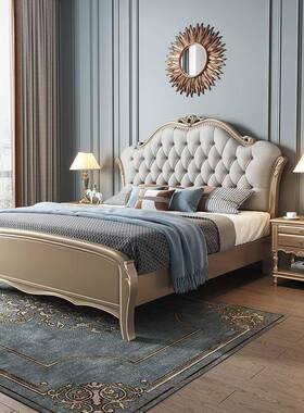 美式实木床新ETA轻款软包婚床卧人室物高箱床奢双床大床储现代欧