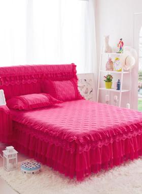 夹棉加厚5床裙罩三件单套欧ZG-55451式蕾丝床1.8m1.床套保护罩床