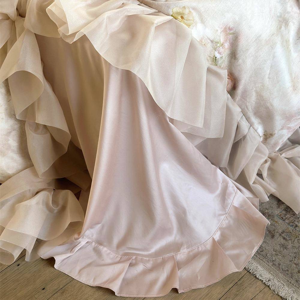 曼法式大花卉四件套天丝棉诺庄纱园睡软花边被套春裸YSL夏床品