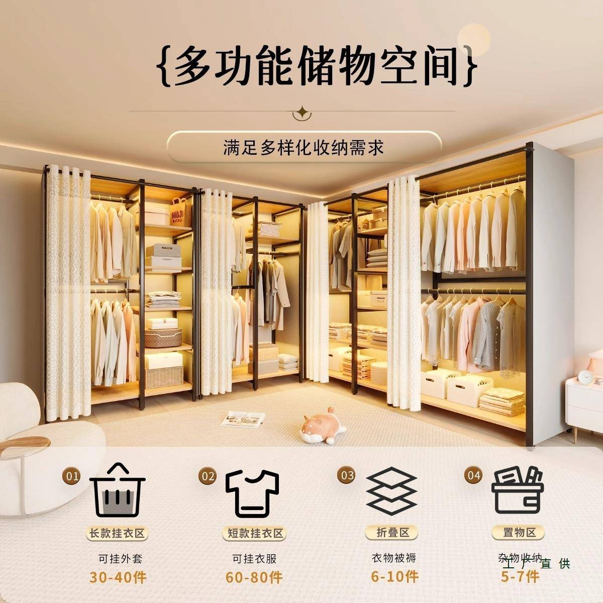 衣柜简易组装入户柜卧室家用租F99SS9T7金属衣橱帽出房衣小卧架室