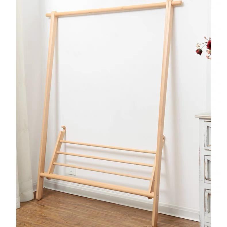 多全实木原木色地落衣帽架家简OG约功能晾衣服架可折叠用衣帽架