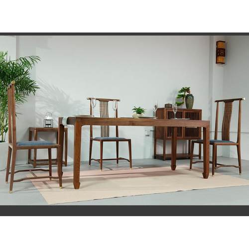 胡+桃木餐桌+餐形32312椅家用实木长方椅组合胡桃木全实木椅餐椅