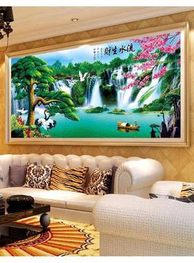 青迎字客松流VMX水生财钻石画迎客松十绣仙鹤风景画飞D客厅满钻有