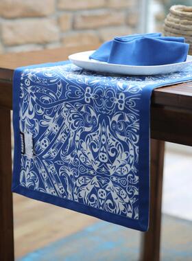 汉尚家居OUS新式床旗茶几巾床中尾巾复古国风盖布青桌花瓷西餐旗