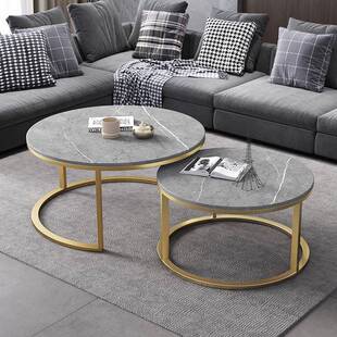 现代简约岩板茶几组合民宿大小套岩板圆形茶几家用客厅子母茶几