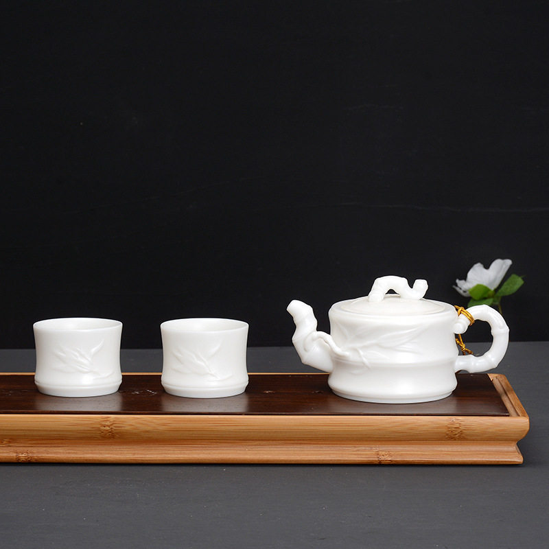 君之福羊脂玉茶具套装一壶两杯纯白玉瓷茶壶茶杯陶瓷家用套组代发