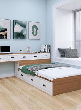 5V书桌一体床带储物空间儿童房榻榻米带书桌1米2单人床桌一体组合