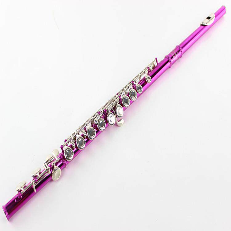 吹奏乐器彩色长笛16孔闭孔C调长笛B尾E键桃红镍键长笛