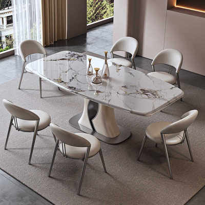 意式轻奢高端小户型亮光岩板餐桌现代简约长方形微晶石大理石饭桌