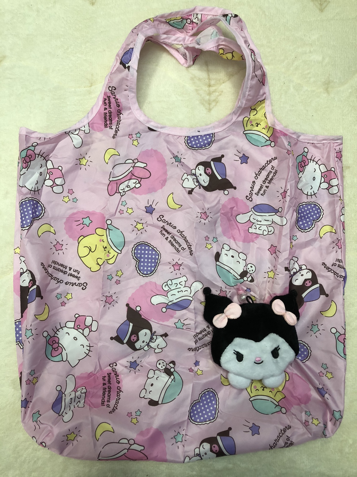 日单抽绳款动漫三丽欧黑猫折叠收纳单肩包超市便携环保袋购物袋