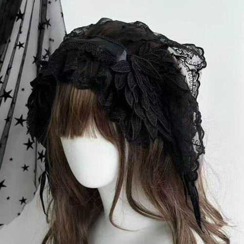 LittleFortune手作哥特风lolita发带bnt带翅膀洛丽塔头纱小物发饰