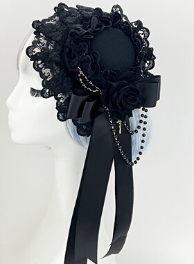 LittleFortune哥特暗黑复古洛丽塔蕾丝小礼帽飘带lolita手作发夹