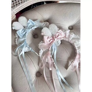 LittleFortune手作迷你兔耳Lolita蝴蝶结波点小兔发箍kc劳拉玩偶