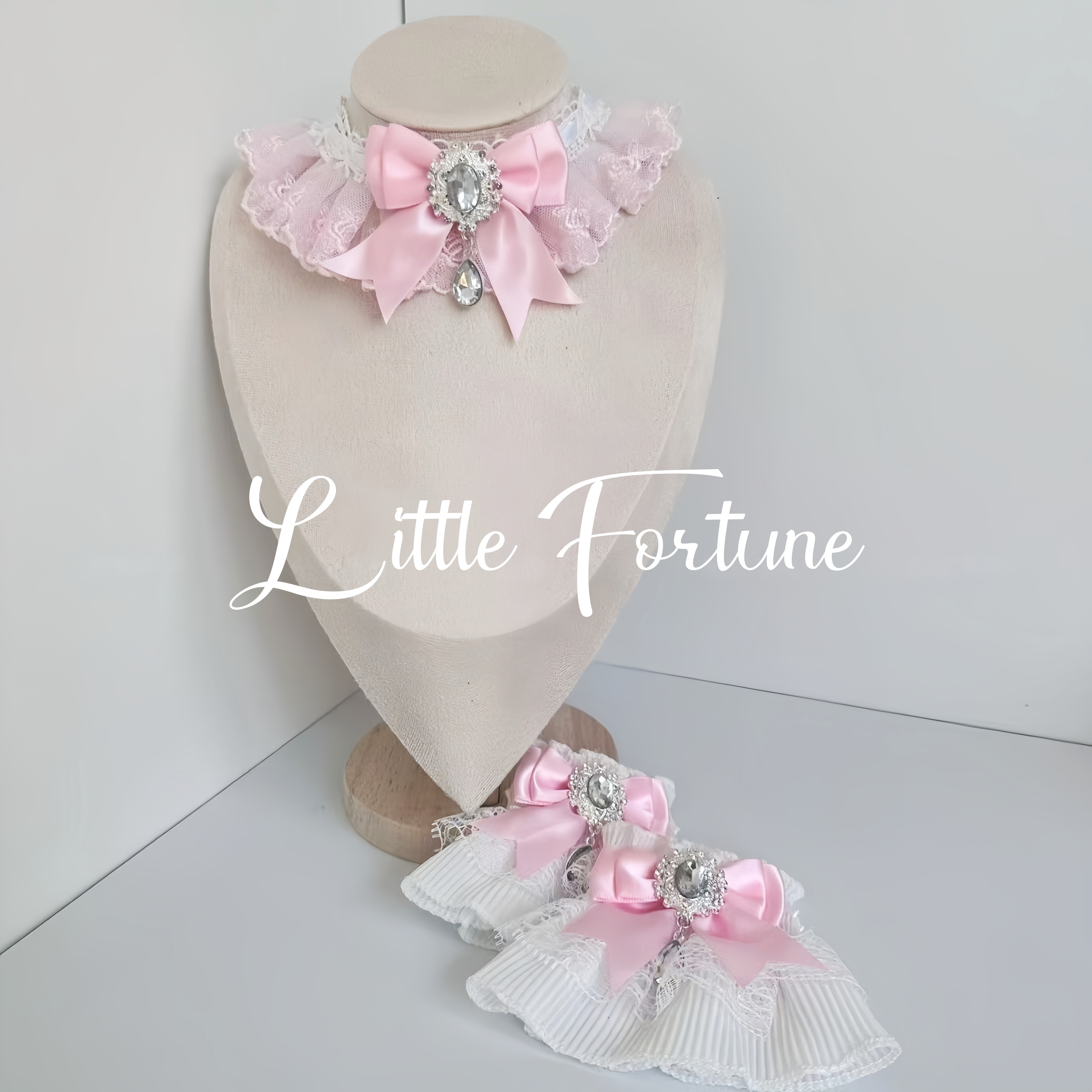 Little Fortune手作粉色重工洛丽塔蕾丝lolita手袖项链颈链套装
