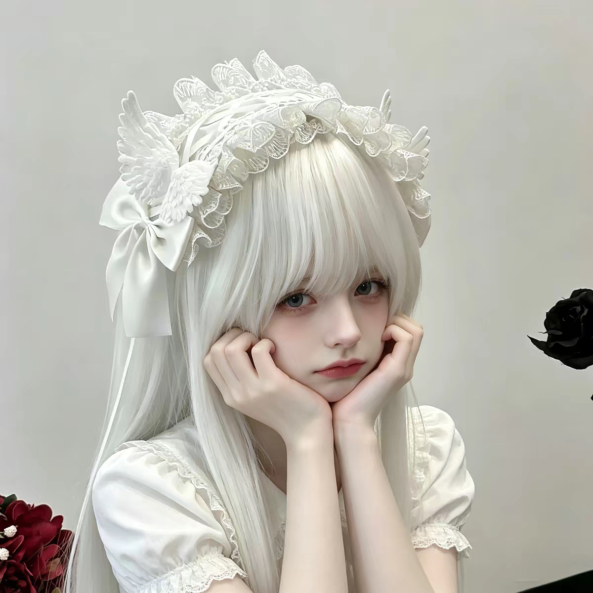 Little Fortune原创手工lolita花边发带白色天使翅膀蕾丝哥特风