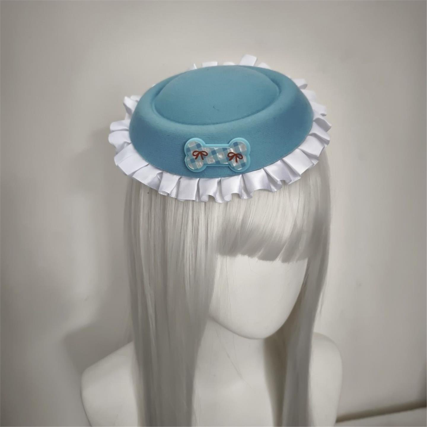 Little Fortune蓝色亚系扁帽礼帽lolita赫本风少女y2k宅系贝雷帽