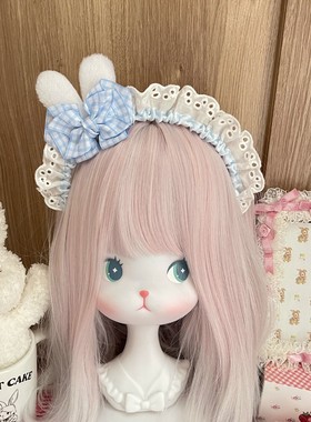 Little Fortune手作日系格纹格子复古Lolita发箍可爱蝴蝶结kc头饰