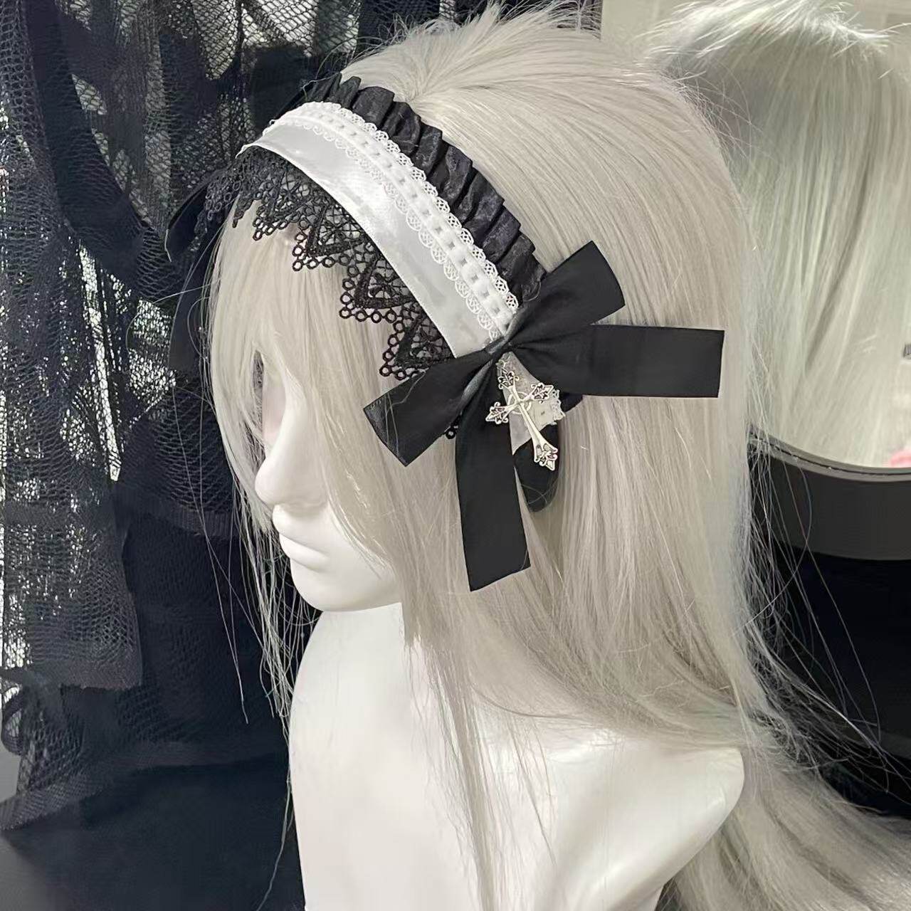 Little Fortune手作哥特风修女头饰Lolita教堂十字披肩头纱发箍kc