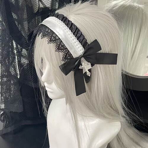 Little Fortune手作哥特风修女头饰Lolita教堂十字披肩头纱发箍kc