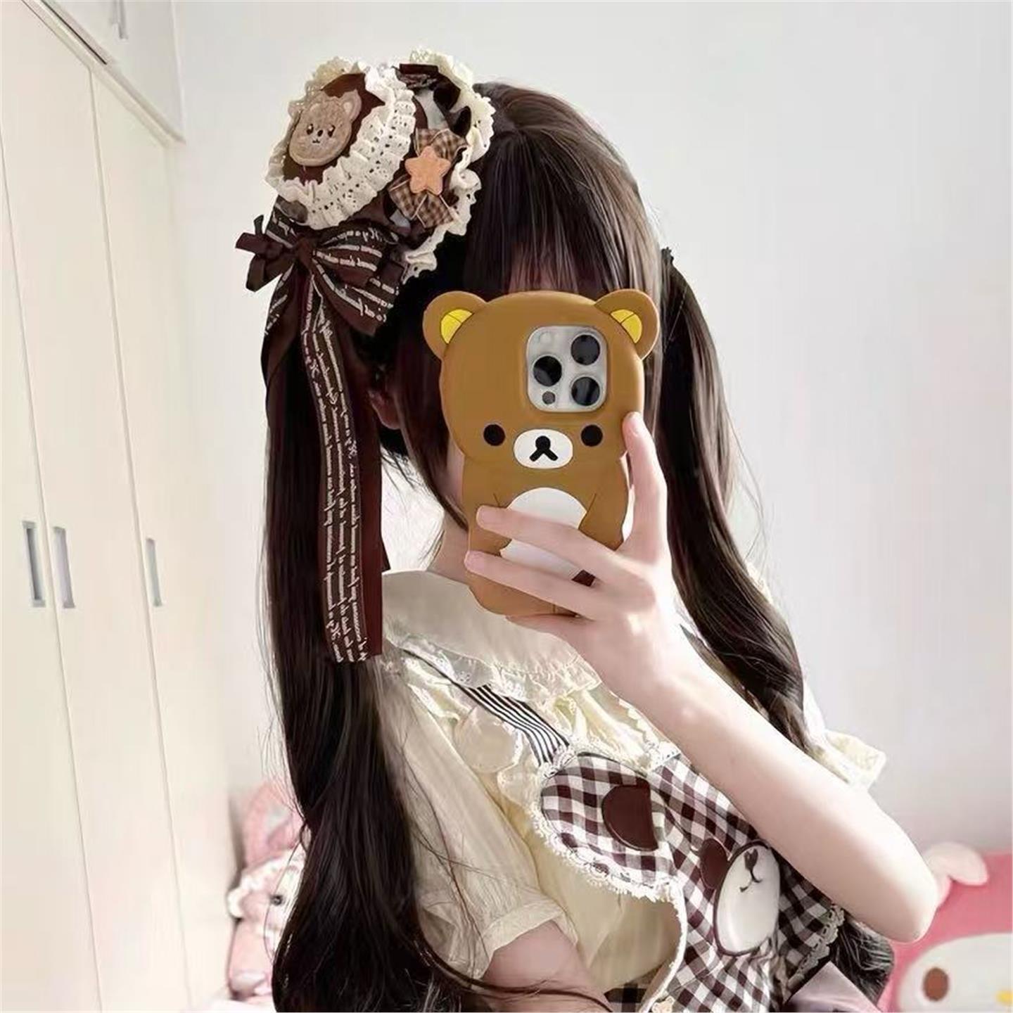 Little Fortune巧克力棕色小熊礼帽Lolita头饰小物蝴蝶结可爱发夹