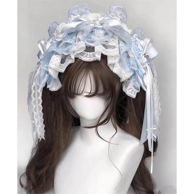 LittleFortune手作重工款蓝白色Lolita发带玫瑰洛丽塔cla花嫁头饰