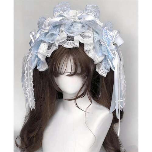 LittleFortune手作重工款蓝白色Lolita发带玫瑰洛丽塔cla花嫁头饰