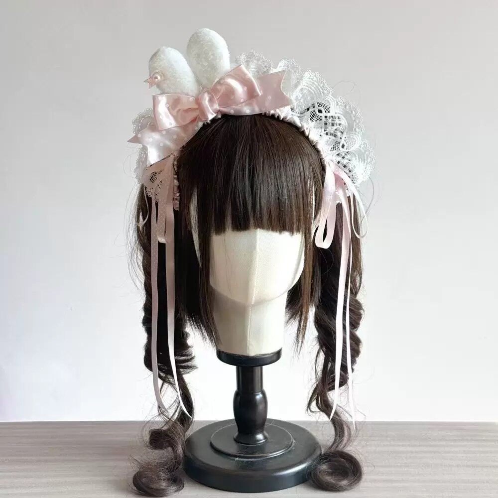 LittleFortune手作迷你兔耳Lolita蝴蝶结波点小兔发箍kc缘结恋曲
