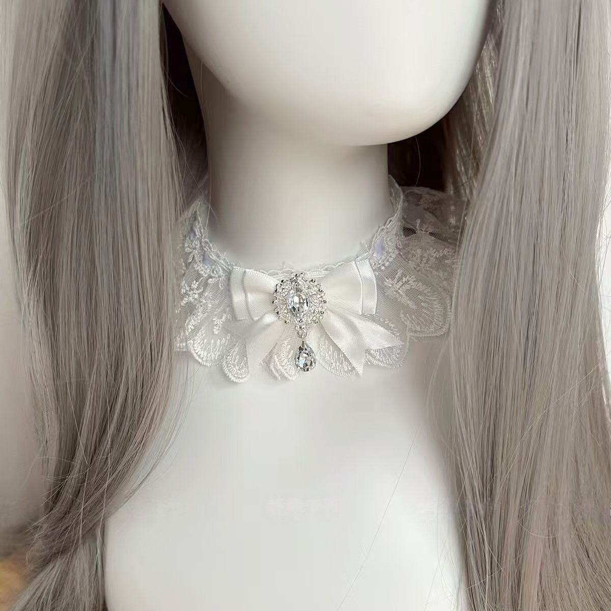 Little Fortune手作白色雀之羽千堆雪lolita蕾丝项链手袖重工颈链