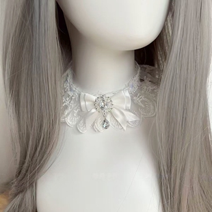 Little Fortune手作白色雀之羽千堆雪lolita蕾丝项链手袖重工颈链