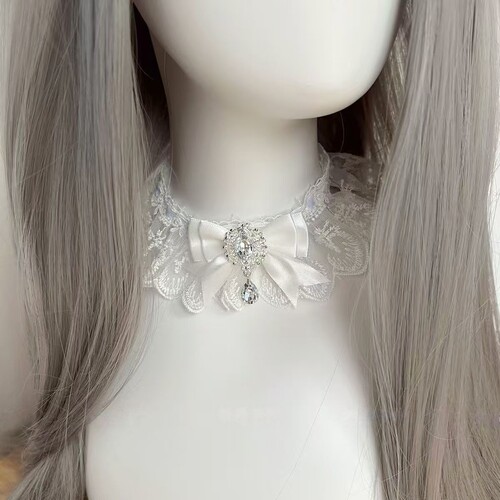 Little Fortune手作白色雀之羽千堆雪lolita蕾丝项链手袖重工颈链
