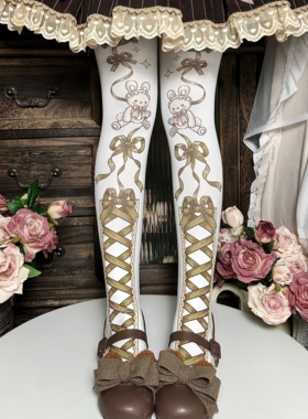 LittleFortune新款秋冬60D天鹅绒可爱绑带兔连裤袜甜美Lolita袜子