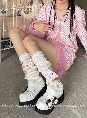 LittleFortune纯色麻花堆堆袜多色纽扣元素亚文化y2k甜妹小腿袜套