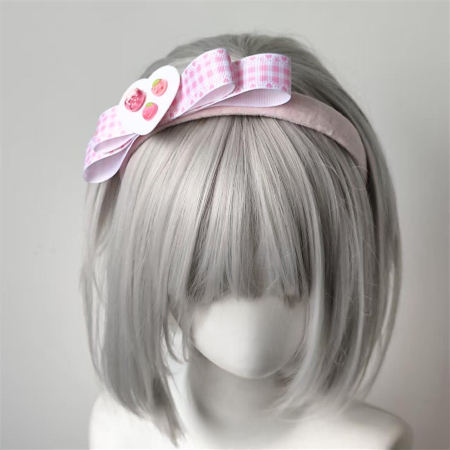 Little Fortune格纹粉色草莓甜品盘蝴蝶结发箍头饰甜美lolita发饰