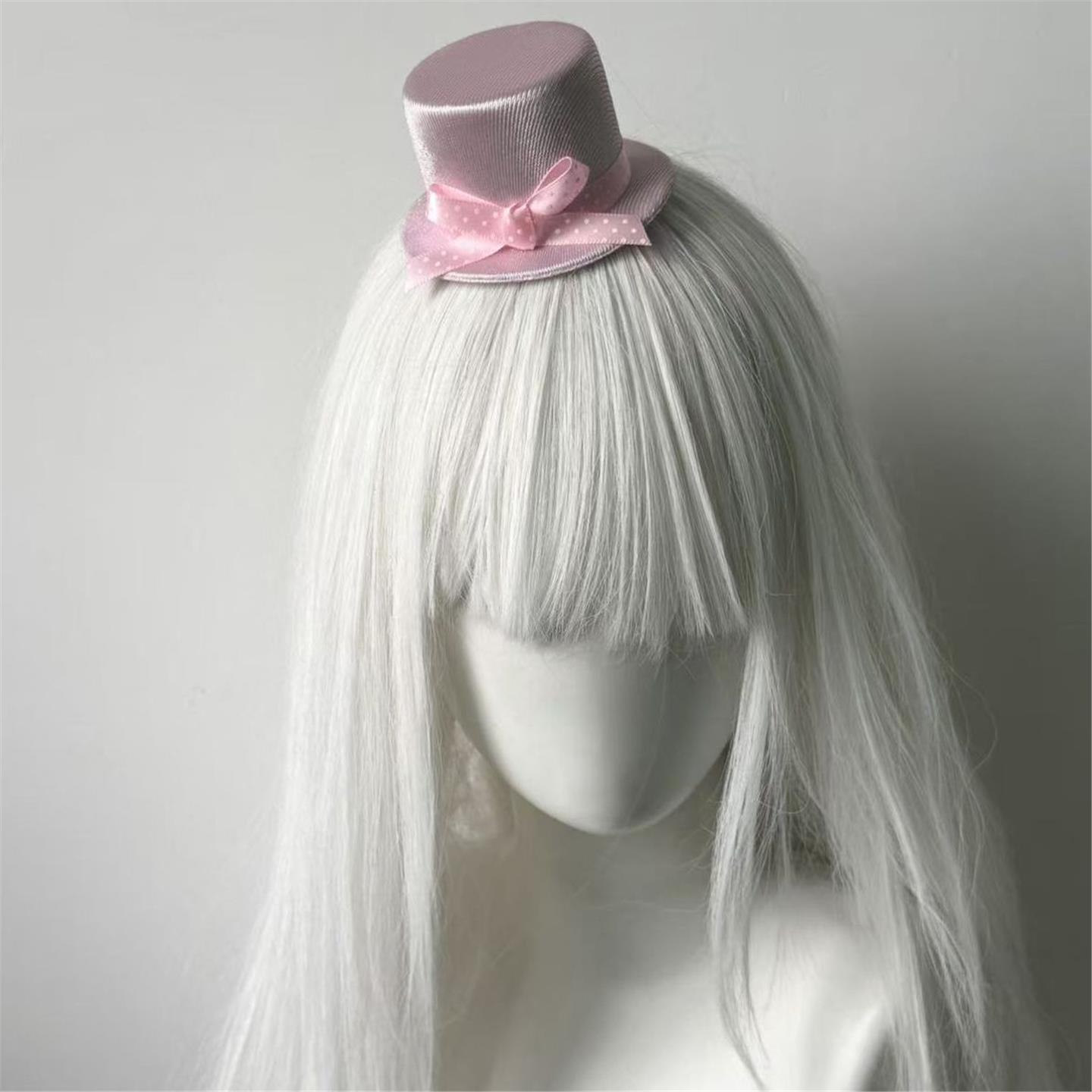 手作粉白波点蝴蝶结迷你小礼帽发夹甜美Lolita少女蝴蝶结简约发饰