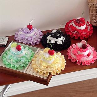 原创手作可爱Lolita樱桃蛋糕帽可点燃生日帽甜美风小礼帽头饰配饰