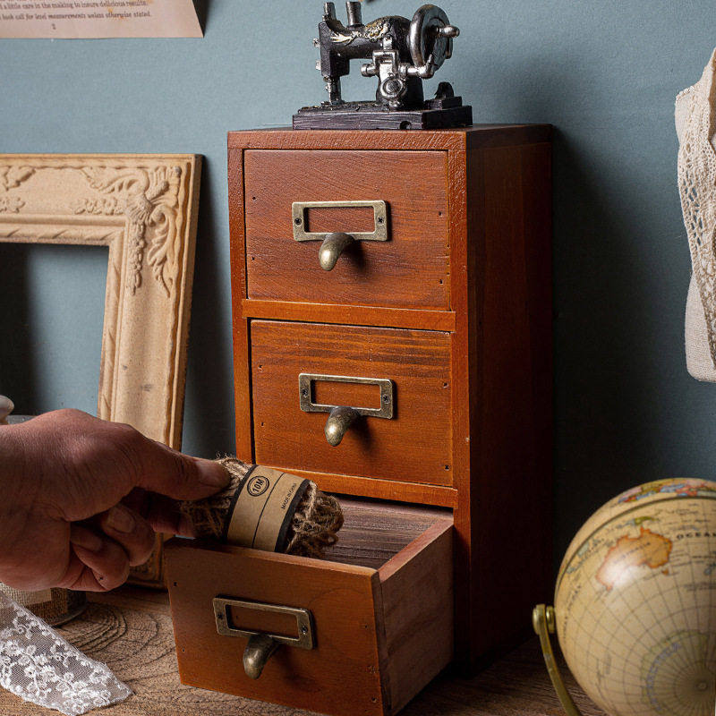 复古木质抽屉式收纳盒梳妆台桌面首饰胶带饰品整理柜子长方形多层,收纳整理,CD架,淘宝优惠券,粉丝福利购,淘宝优惠卷
