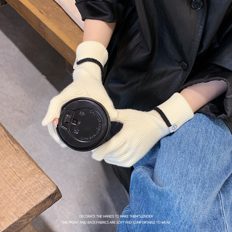 羊毛针织手套女秋冬季新款骑行电动车可触屏保暖韩版保暖毛线手套