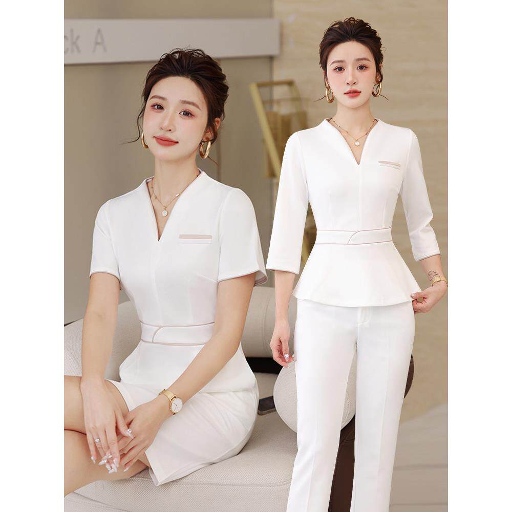 2025夏季高端科技美容沙龙技师黑白礼服美容美甲皮肤管理工作服