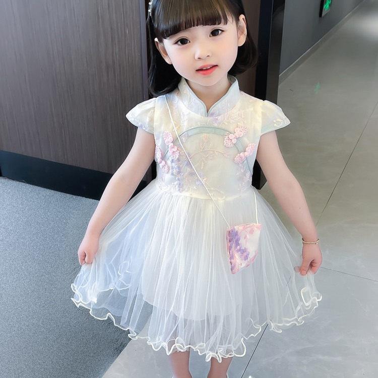 品牌专柜女童夏季洋装女宝宝短袖公主裙儿童套装旗袍汉服薄款裙子