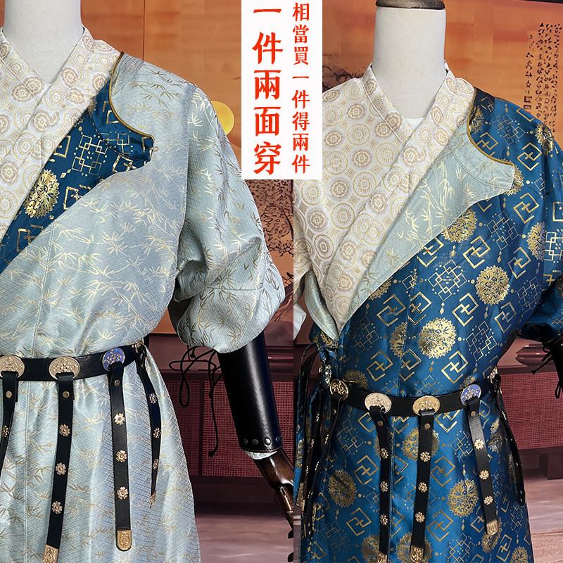 默千颜原创汉服男正品唐制圆领袍双面穿男女古风春秋织金窄袖唐装
