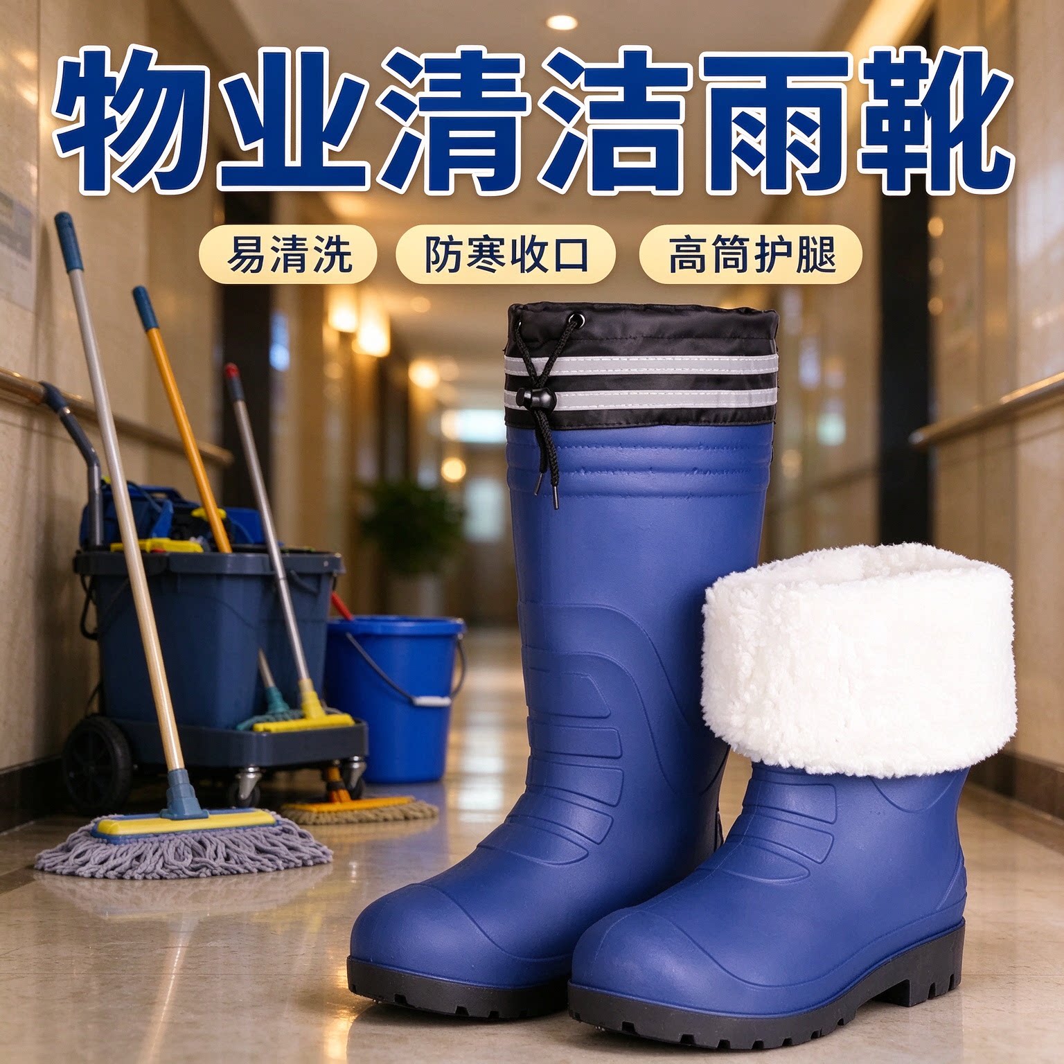 加宽筒围保暖雨靴男士加肥加大防水胶鞋工地防油防滑耐酸碱雨鞋
