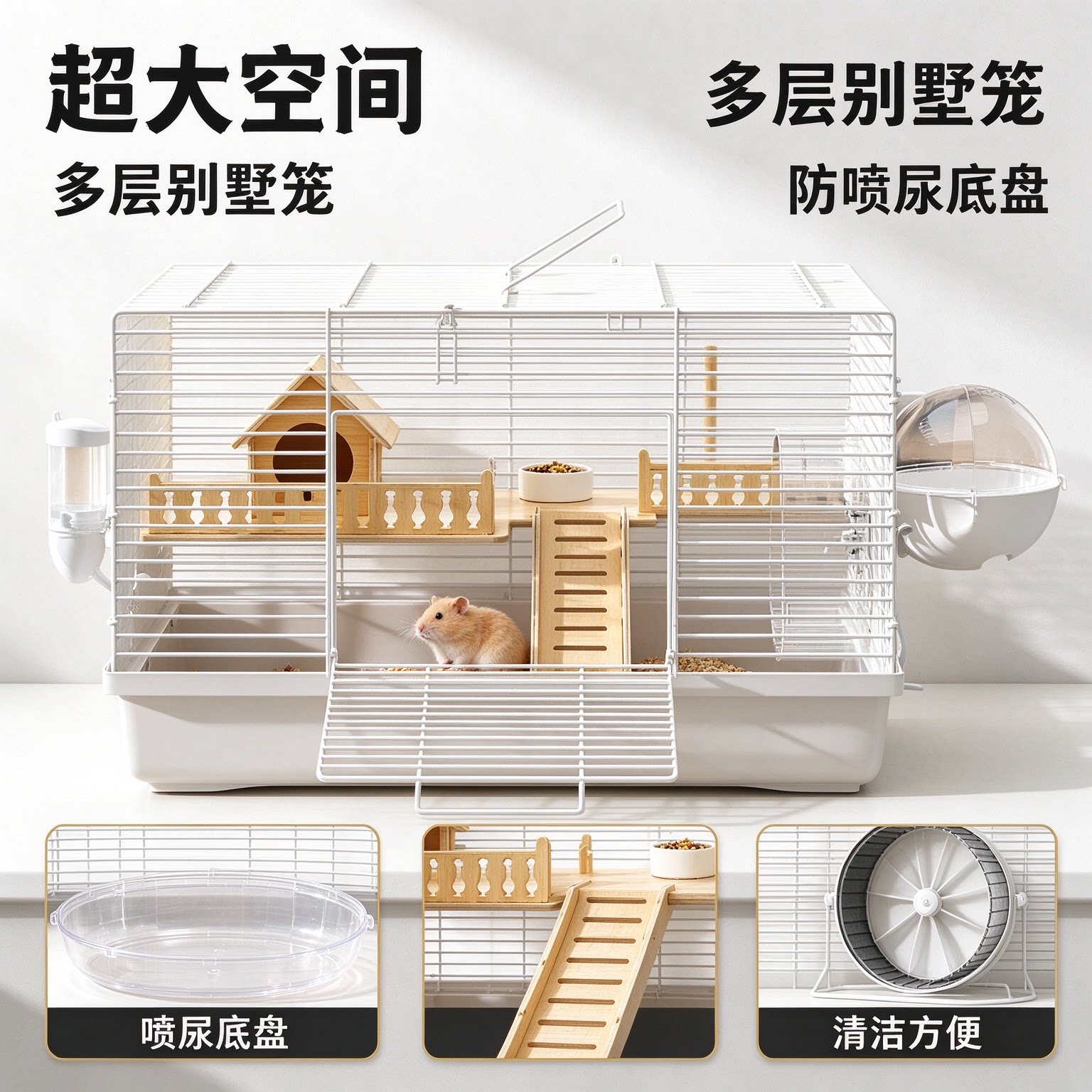 家用宠物仓鼠笼大空间告别压抑生活加密铁丝不易卡脚金丝熊别墅