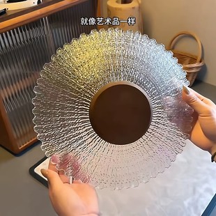 复古特别好看的果盘大号冰花玻璃水果干果收纳盘桌面精致装饰摆件