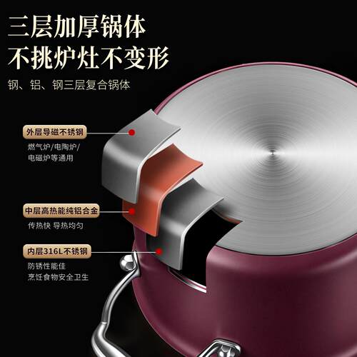 316L品级不锈钢蒸炉锅加深加厚家用双层锅蒸汤笼蒸煮一食体不挑灶