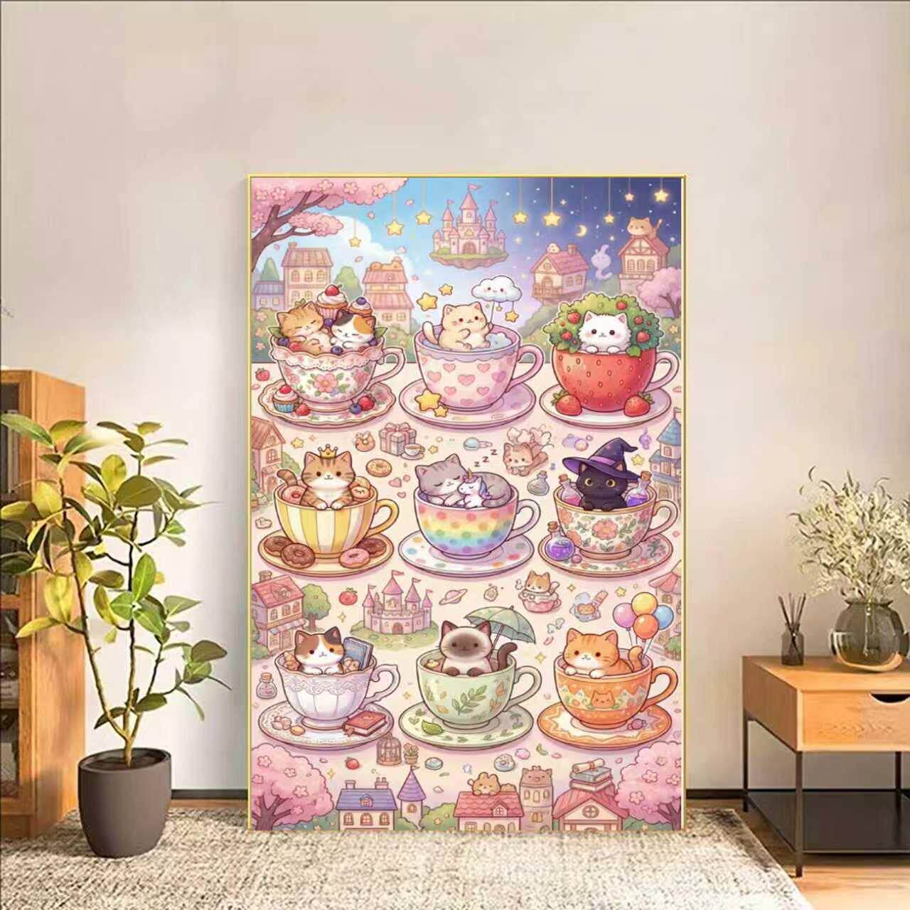 田错钻XPA石画满钻茶杯猫卡通创意客厅卧光室全珠饰装画简约现花