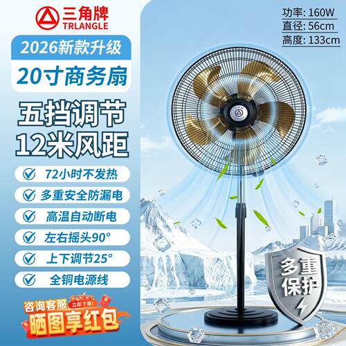 三扇角牌工业用风静音强大扇风力202FS-6506新款家电用牛角扇落地
