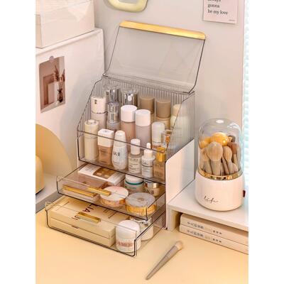 桌面化妆妆品收量纳盒防尘梳台置物架转旋化妆刷THD筒高级大容整
