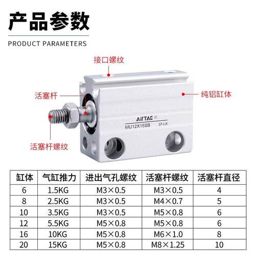 ARTAC气动多位小型置自由气缸MU6X4*68 -1I0 15 20/ 25-B