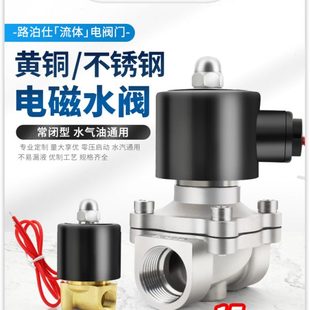 阀2W220不锈钢开关 424V1V6分阀 DCAC212V 气控制电磁水阀寸常闭