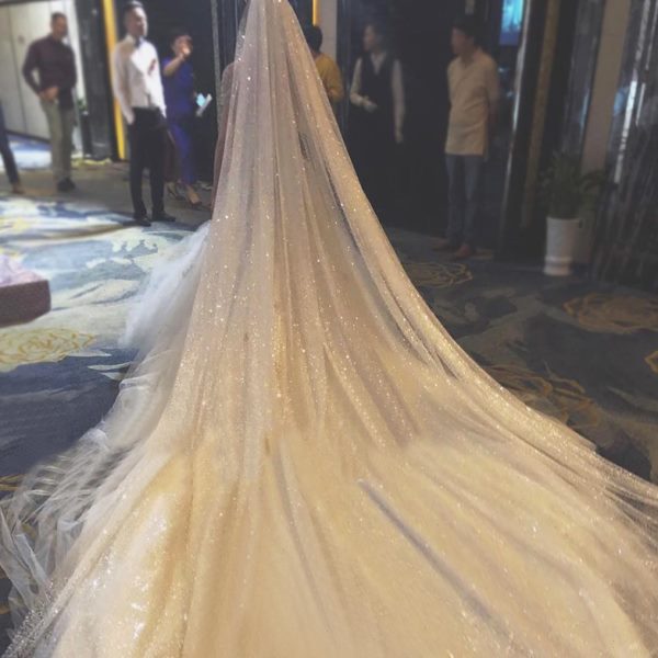 星空亮闪结婚头饰《》主婚纱超仙款新娘拖尾大头纱超长森系